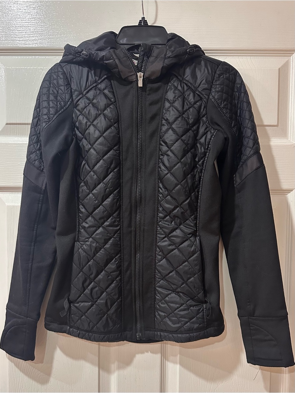 Athleta Rock Springs Quilted Hybrid Jacket - Black - Full Zip Hooded